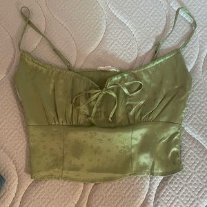 PACSUN GREEN SATIN FLORAL TANK